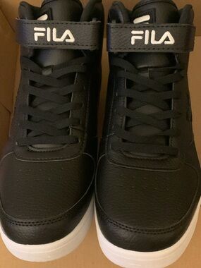 FILA Black High-Top Sneakers with White Sole and Logo Strap size 10.5